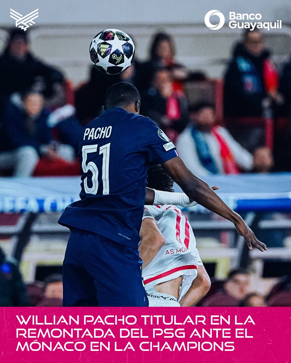 EL ECUATORIANO TITULAR 🔥🇪🇨👏🏻 || El campeón lo da vuelta en el Principado 

PSG remontó y derrotó 3-2 de visitante  al Mónaco en la ida de los play-offs de la #ChampionsLeague . 

⚽ Doblete de Balogun  para los locales 

⚽Doblete de Doué y Hakimi para la visita 

🇪🇨 Willian