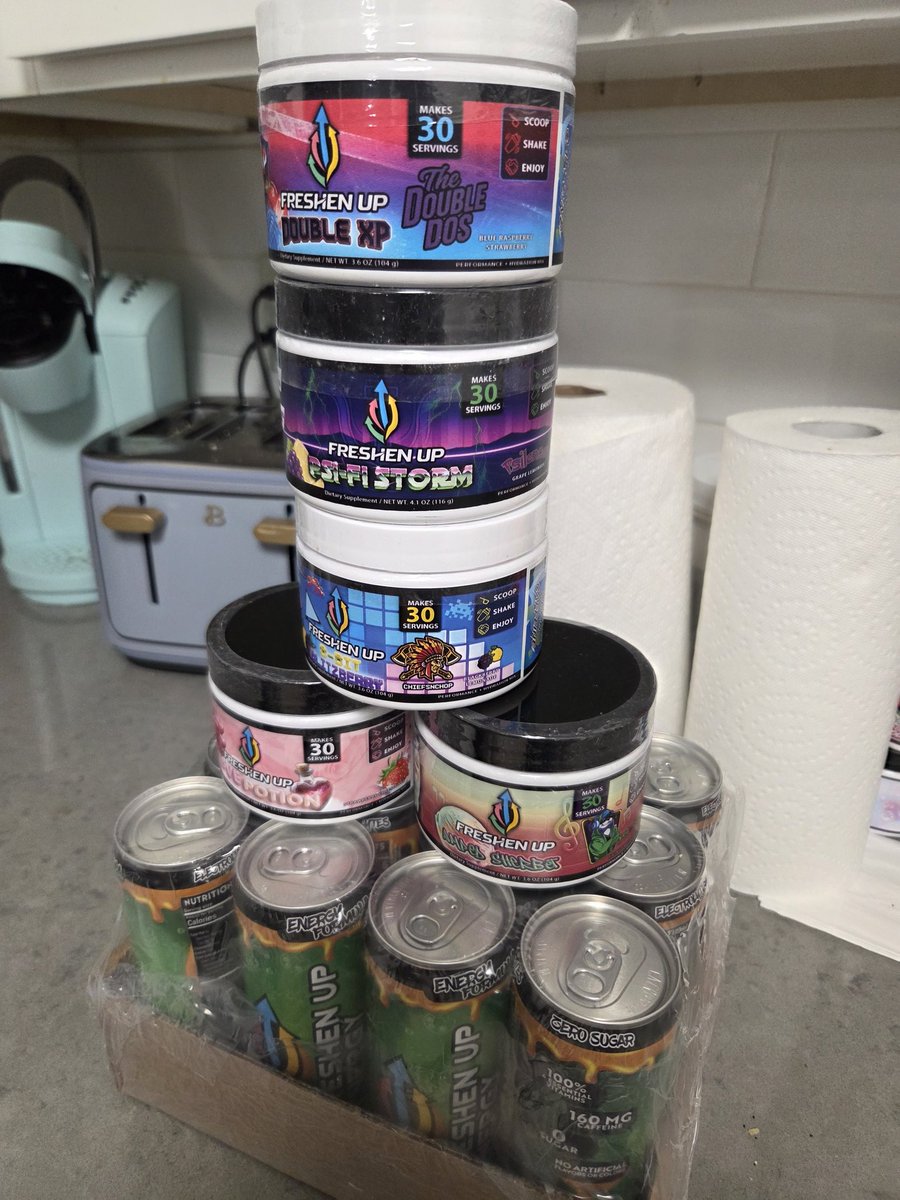 Today's delivery of <a href="/DrinkFreshenUp/">Freshen Up Energy</a> 
Can't wait to try these new flavors 
<a href="/ThePsilencer/">Psilencer - 💚⚡️🪑| 🔜 DREAMHACK BIRMINGHAM</a> <a href="/ImJustTheJustin/">JustTheJustin</a> 
Got a few more boxes coming