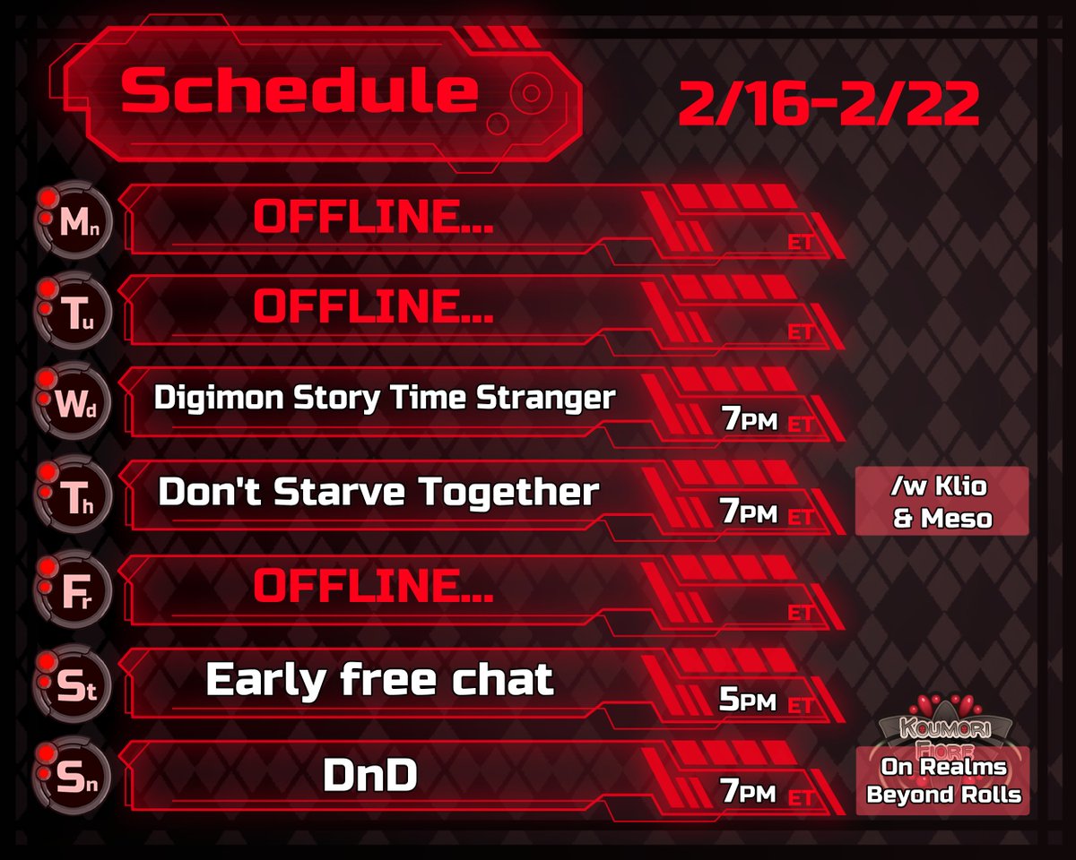 woaaahhh is that a schedule? from koumori fiore?? impossible (hello my sleep schedule is back on track enough I think I can start streaming again)