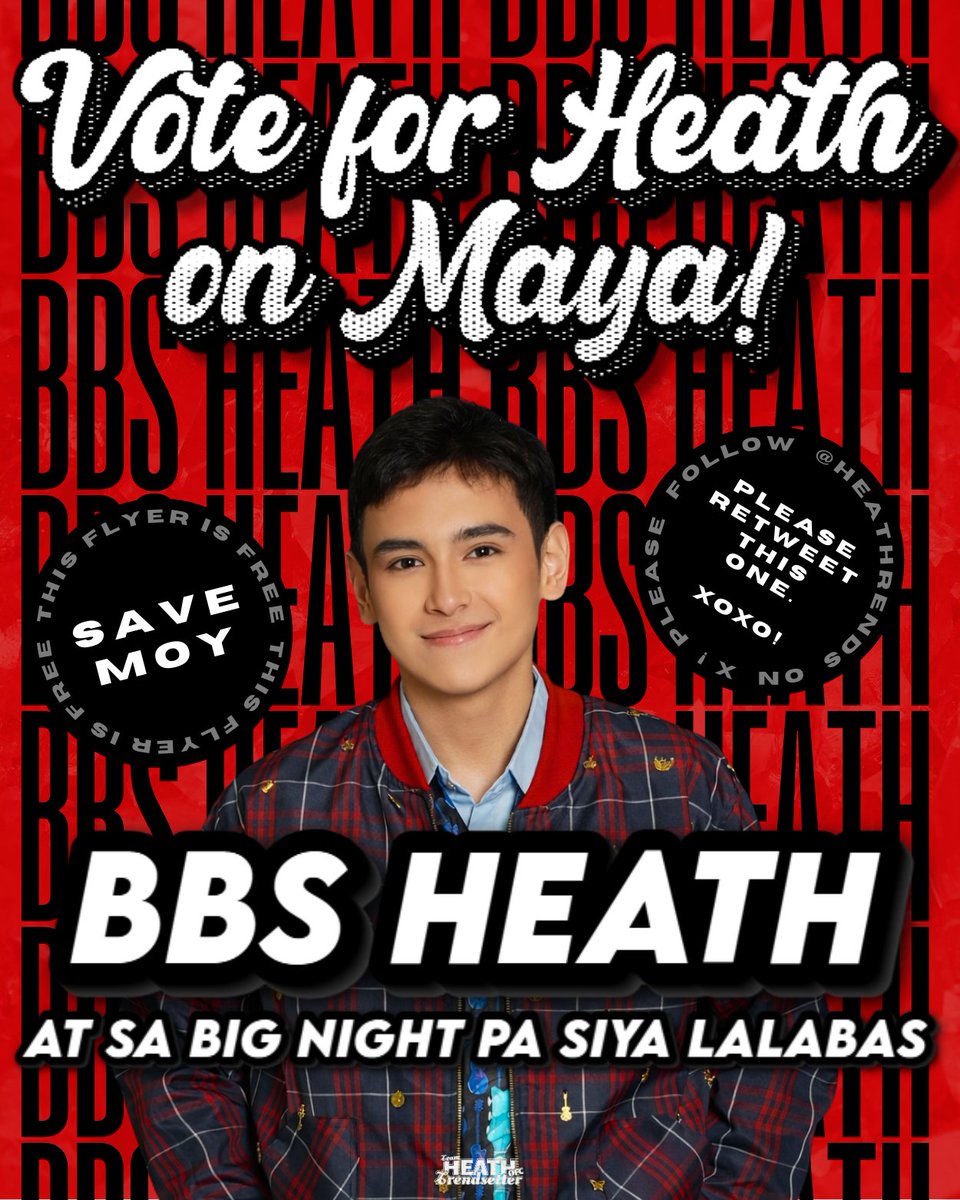Midweek momentum is real!

Mas real kung makakatulong ka sa momentum ni Heath papuntang Big Night kung boboto ka ngayon sa Maya app 30 times!

Alam mo pa kung ano ang mas makakatulong? Yung mangumbinsi ng boboto sa kanya - family, work, friends! Heath yan eh!

BBS HEATH
BBS HEATH