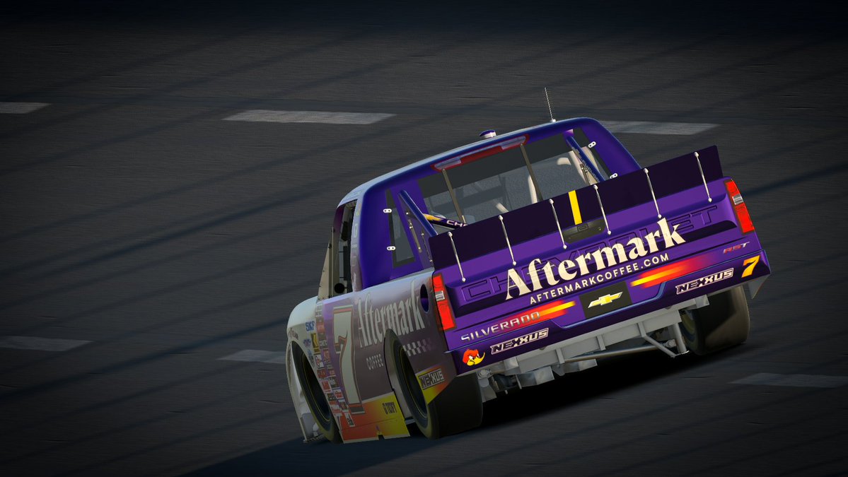 Looking sharp for Las Vegas! <a href="/DougN_racing/">Doug</a> debuts this <a href="/aftermarkcoffee/">Aftermark Coffee</a> #7 tonight in the <a href="/ENASCARGG/">NASCAR Gaming and Esports</a>  <a href="/CocaColaRacing/">Coca-Cola Racing</a> Qualifying Series on <a href="/iRacing/">iRacing</a>. Featuring <a href="/nokidhungry/">No Kid Hungry</a>, <a href="/tiltify/">Tiltify</a>, <a href="/SimWrapMarket/">SimWrapMarket.com</a>, and <a href="/Nexxus_eSports/">Nexxus eSports</a>.