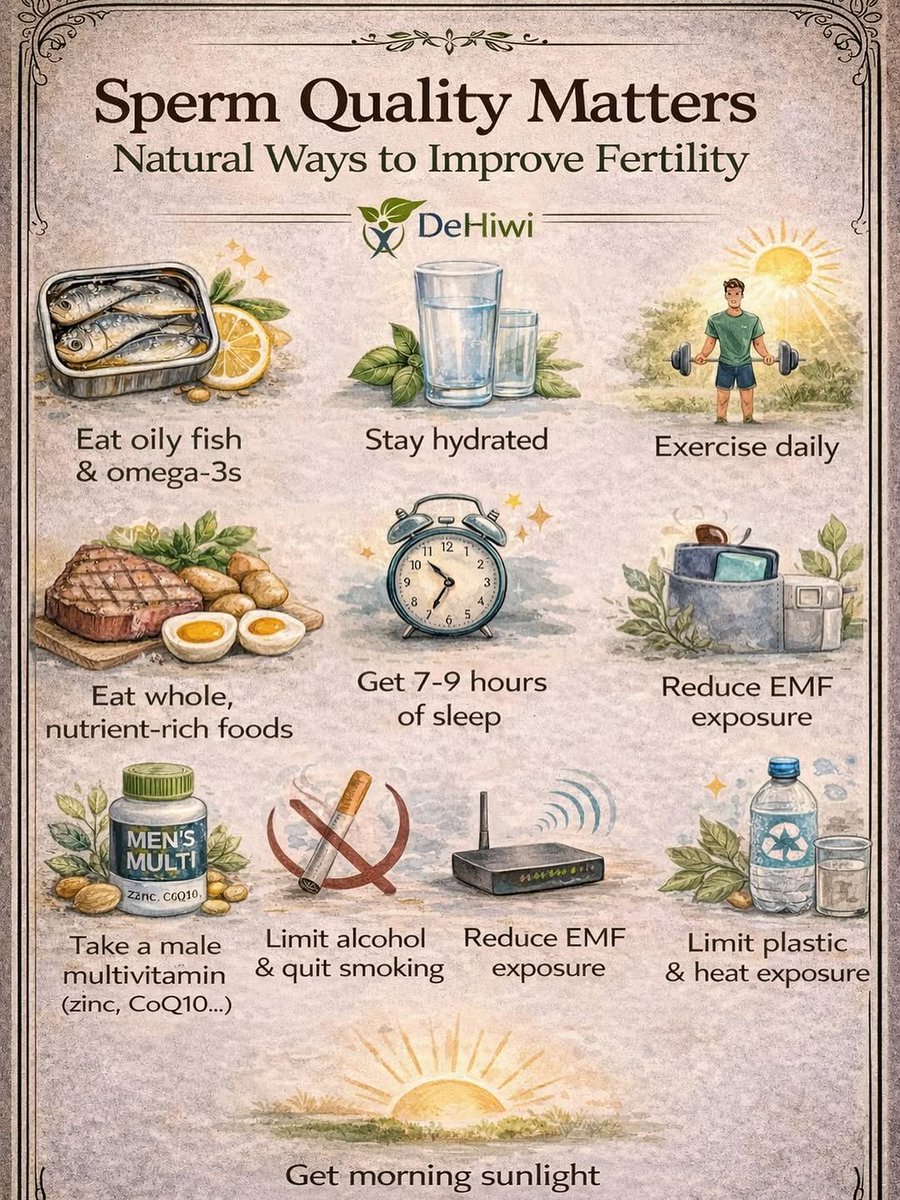 SPERM QUALITY MATTERS 
Fertility isn't just about women. Hydration, nutrition, sleep, and lifestyle choices all play a role in sperm quality.
Small changes, long-term impact.
For educational purposes only.