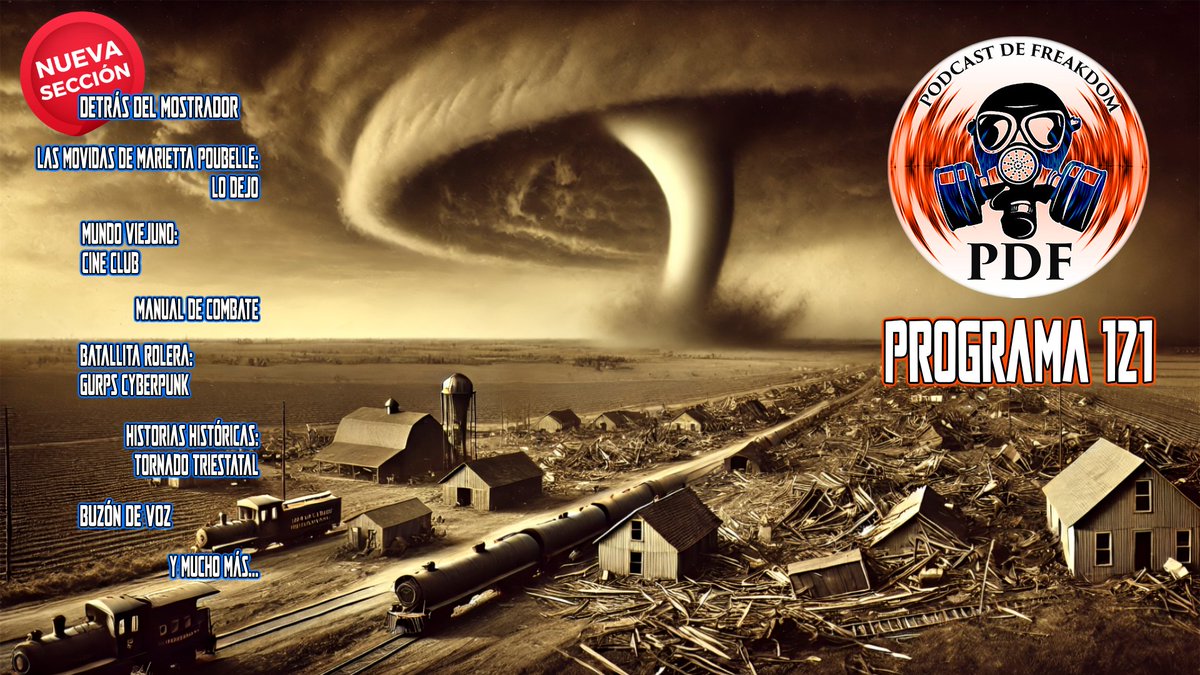 Publicado el número 121 del #PodcastDeFreakdom
ivoox.com/pdf-programa-1…
Detrás del mostrador
Las movidas de Marietta Poubelle
Mundo Viejuno: Cine Club
Historias Históricas: El tornado de los 3 estados
Batallita Rolera: GURPS Cyberpunk.
Bukowski: Manual de combate
Buzón de voz