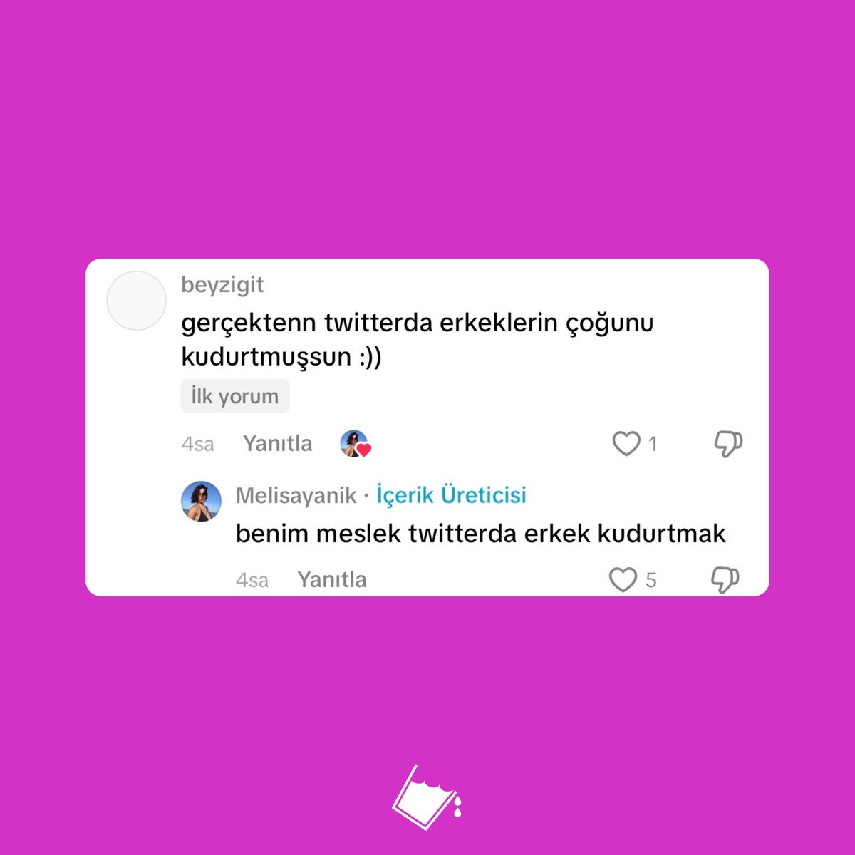 Melisa Yanık'ın bir takipçisine verdiği yanıt:

"Benim meslek, Twitter'da erkek kudurtmak"