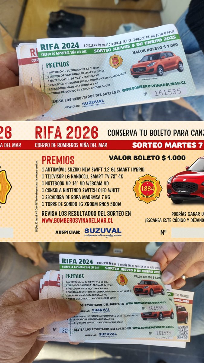 🚨 COMUNICADO | Persona vestida de bombero estaría vendiendo boletos de rifas de años anteriores. 

Son inválidos. 

Nuestros boletos vigentes indican año y fecha del sorteo y cuentan con medidas de seguridad.

Verifique antes de comprar 👨🏻‍🚒👩🏻‍🚒

#BomberosViña