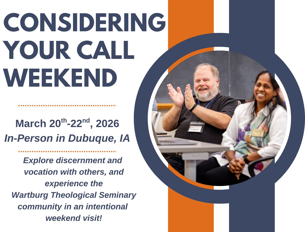 Wartburg Theological Seminary is hosting a discernment weekend Mar 20-22 called “Considering Your Call,” where folks can have space to discern their call and learn more about seminary education. More info at wartburgseminary.edu/events/conside….