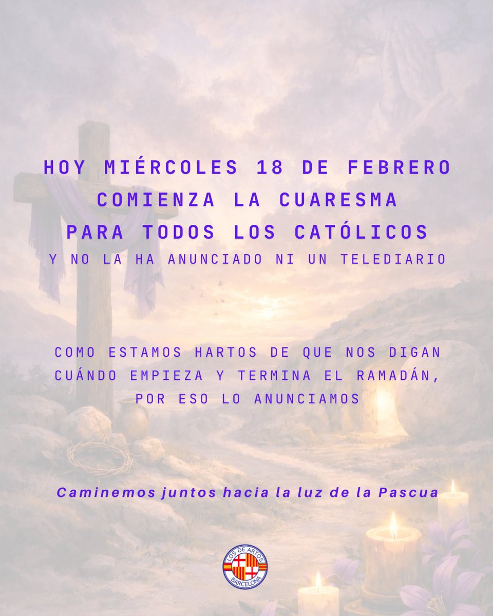 Los españoles tenemos nuestras tradiciones y forman parte de nuestra historia y merecen ser visibles. Hoy 18 de Febrero, #MiércolesDeCeniza e inicio de la #Cuaresma2026 

HAGÁMOSLO VIRAL 🔃