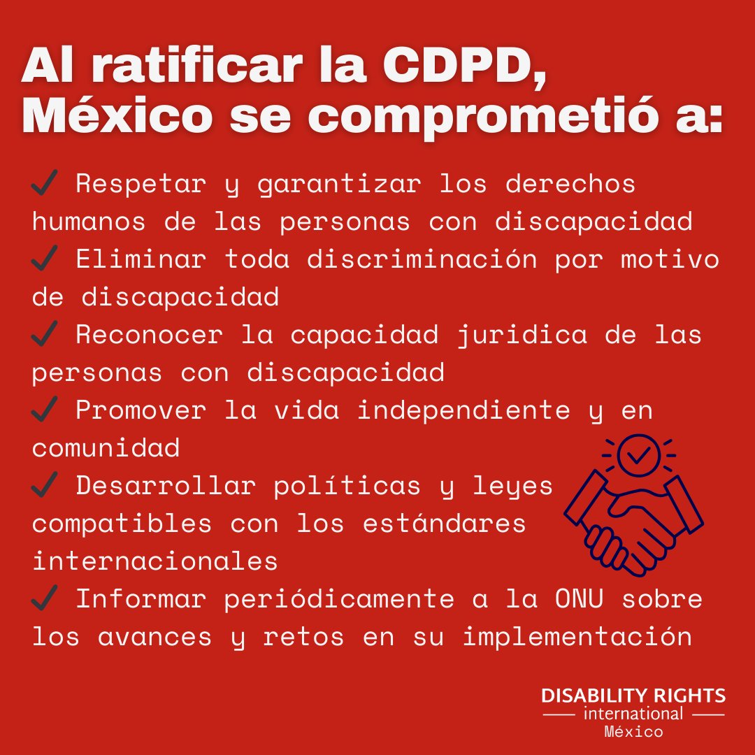 En 2007, México se comprometió a hacer cumplir la Convención sobre los Derechos de las Personas con Discapacidad (CDPD), por lo que es un instrumento crucial para la defensa de los derechos humanos.

#CDPD #discapacidad #vidaindependiente