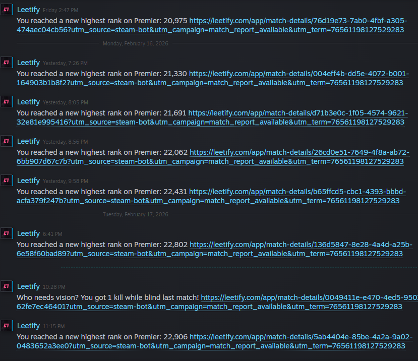 leetify messages are boring when you rank up