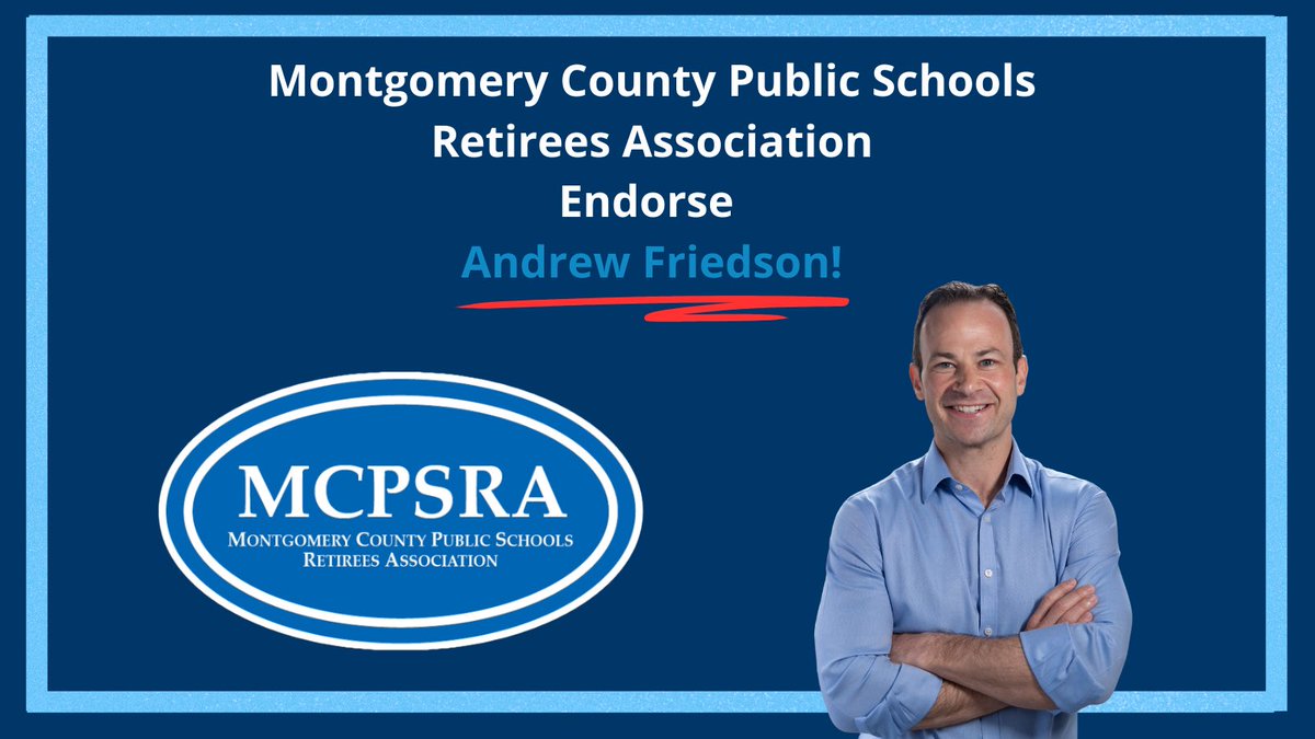 amfriedson's tweet image. 🚨Endorsement Alert 🚨

Our retired educators understand what it takes to sustain a world-class school system and why growing the local economy is crucial to having the resources to fund our public schools. I’m honored that they trust me to lead our community as County Executive.