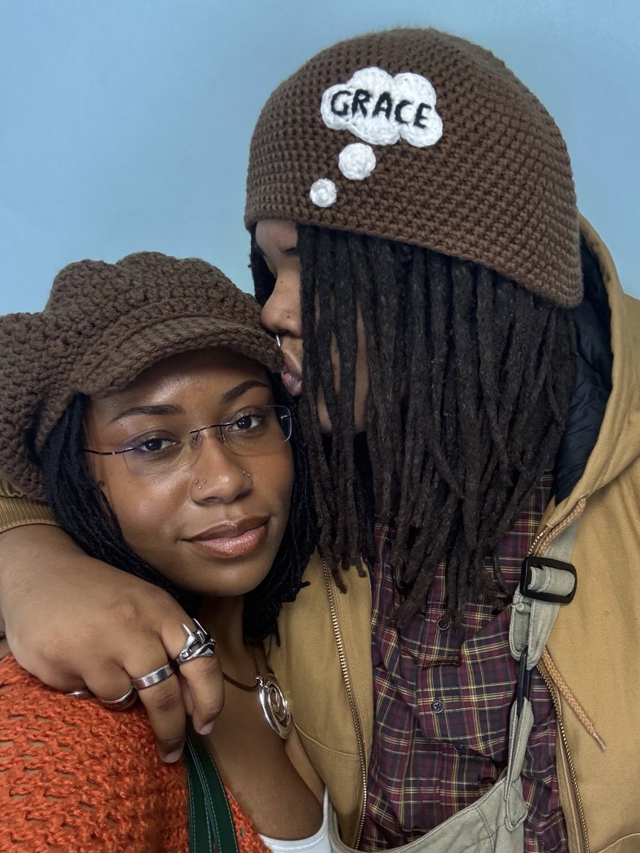 The hat I crocheted my boyfriend for Valentine’s Day (for context, my name is Grace 🤓)