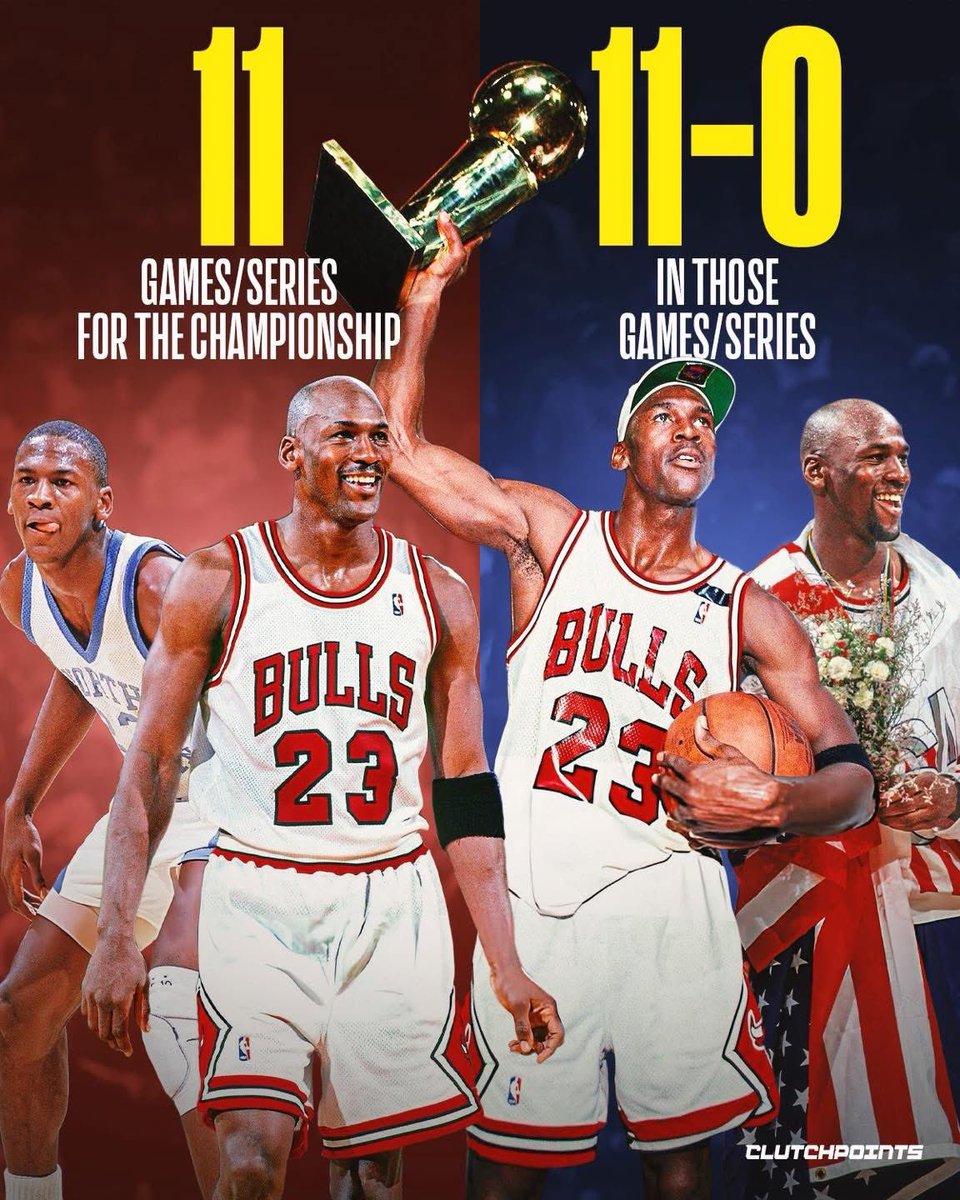 Michael Jordan is the definition of a winner.

Everyone knows he went 6-0 in the NBA Finals in his career.

But including college basketball and international play, MJ actually went 11-0 in any game where a championship was on the line 👀

Take a look:

🏆 1991 Finals Game 5
🏆