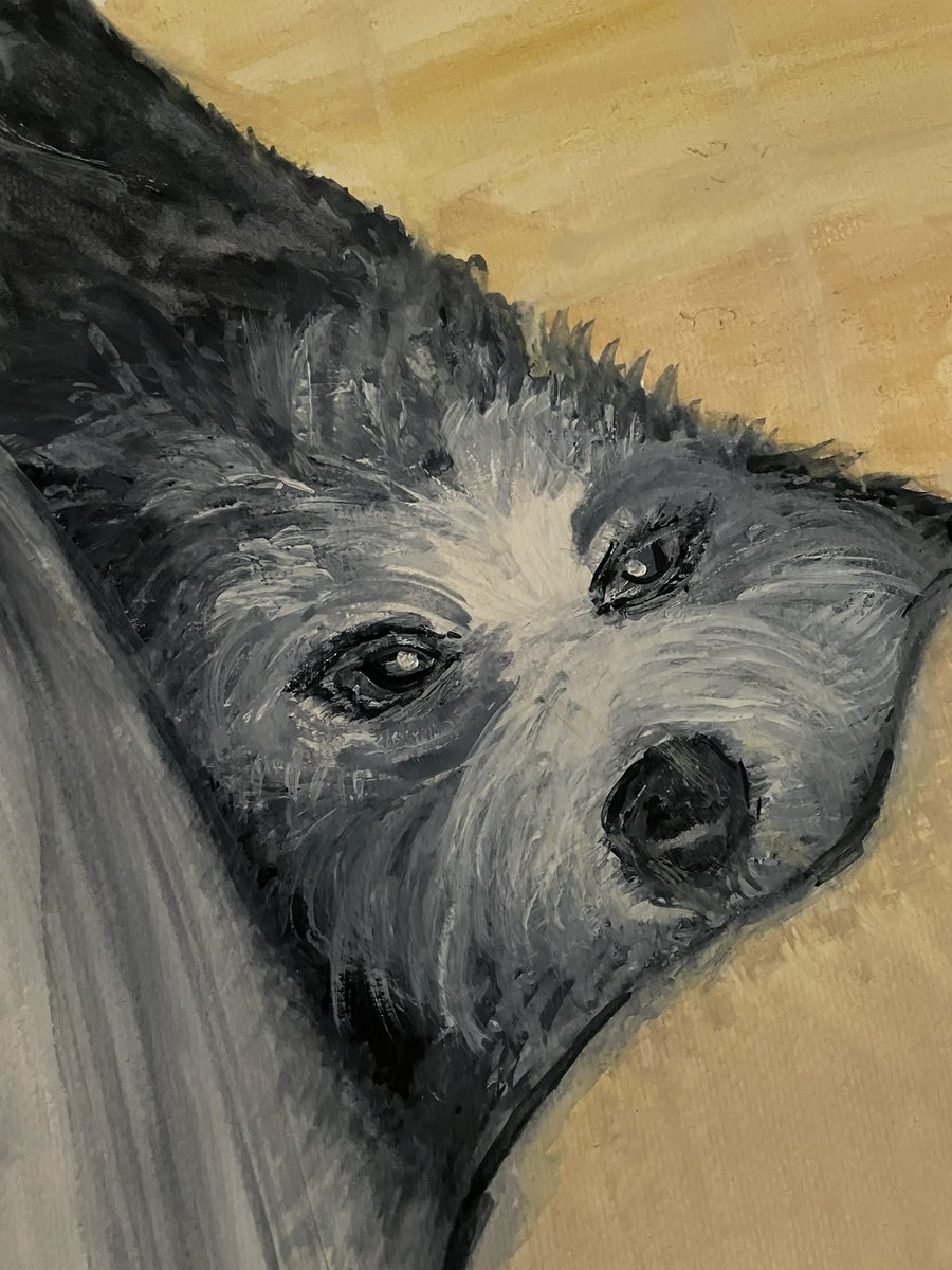 This a painting in progress. It’s much larger than you can tell and this only shows the doggy. I am enjoying it!