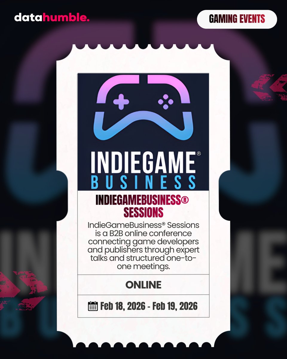 datahumblecom's tweet photo. 2๏ธโฃ IndieGameBusiness Sessions
IndieGameBusiness Sessions connects devs and publishers through expert talks and 1:1 meetings.
Real business. Real feedback. No fluff.
#Datahumble #IndieDev #GameBusiness #Events https://t.co/7ZYBUQUIKT