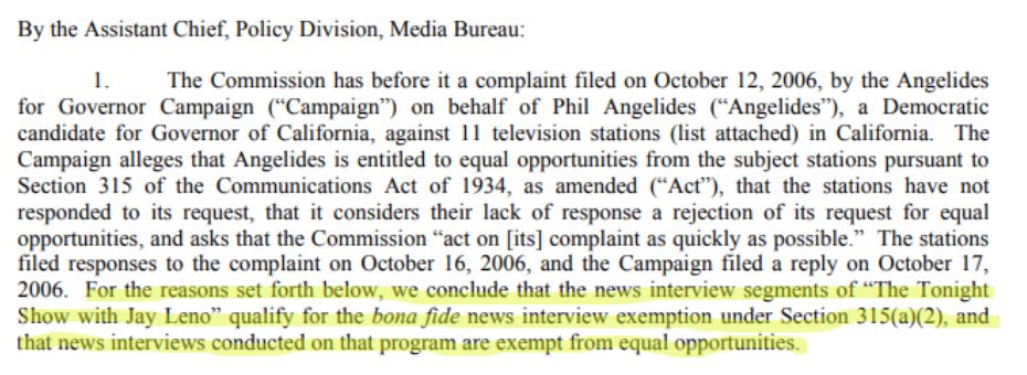 micah_erfan's tweet image. Talk Shows have been exempt from this rule since the 2006 Jay Leno decision.