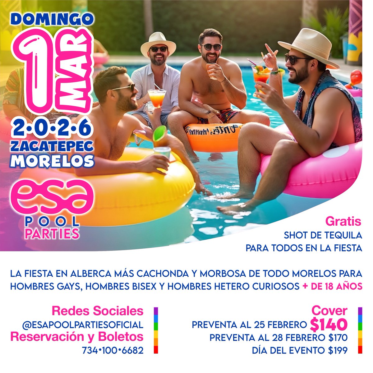 esapoolparties's tweet photo. Asiste a la fiesta en alberca más apasionante y extasiante de todo Morelos. Para Hombres Gays, Bisx y Hetero Curiosos. Mucha diversión, deliciosos tragos, buena música, agradables compañías y otras cositas más... Domingo 1 Marzo 2026, Zacatepec Mor. Boletos al WTS: 734 100 6682 https://t.co/JgHYFIoYAc