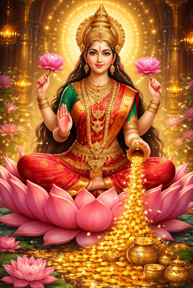 महालक्ष्मी धन की देवी 
वे विष्णु की अर्धांगिनी हैं।
कमल पर विराजमान रहती हैं।
उनकी पूजा से अद्भुत सुख मिलता है ।।

जय मां महालक्ष्मी 🪷❣️