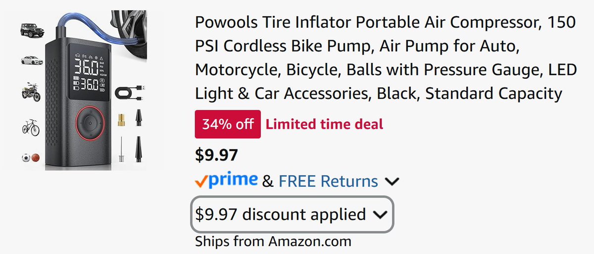 Pricerrors's tweet photo. Here is $10 Air Compressor because last one sold out 

Similar listings are $25 and starting 

Use code N9OPKR8R at checkout

Can't guarantee how long this one will last

https://t.co/GZ0cIYlXKd #ad https://t.co/F27MOO5NjS