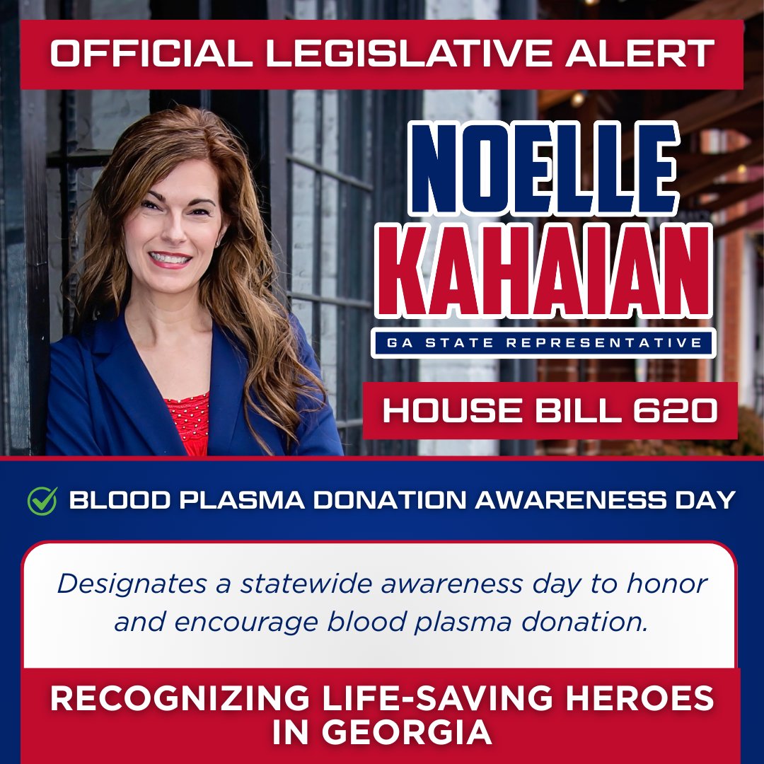 I’m proud to sponsor HB 620 to officially designate Blood Plasma Donation Awareness Day in Georgia.

Plasma donors are real, life-saving heroes. Their donations help create treatments for trauma victims, burn patients, immune disorders, and so many others who depend on these