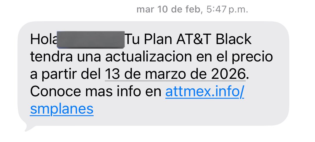 elaleckz's tweet photo. Hola, @Profeco me llegó este mensaje de @ATTMx ¿es legal que cambie precios cuando firmamos un contrato? En caso de no ser legal, ¿cómo debo proceder? https://t.co/xTusC7Ricw