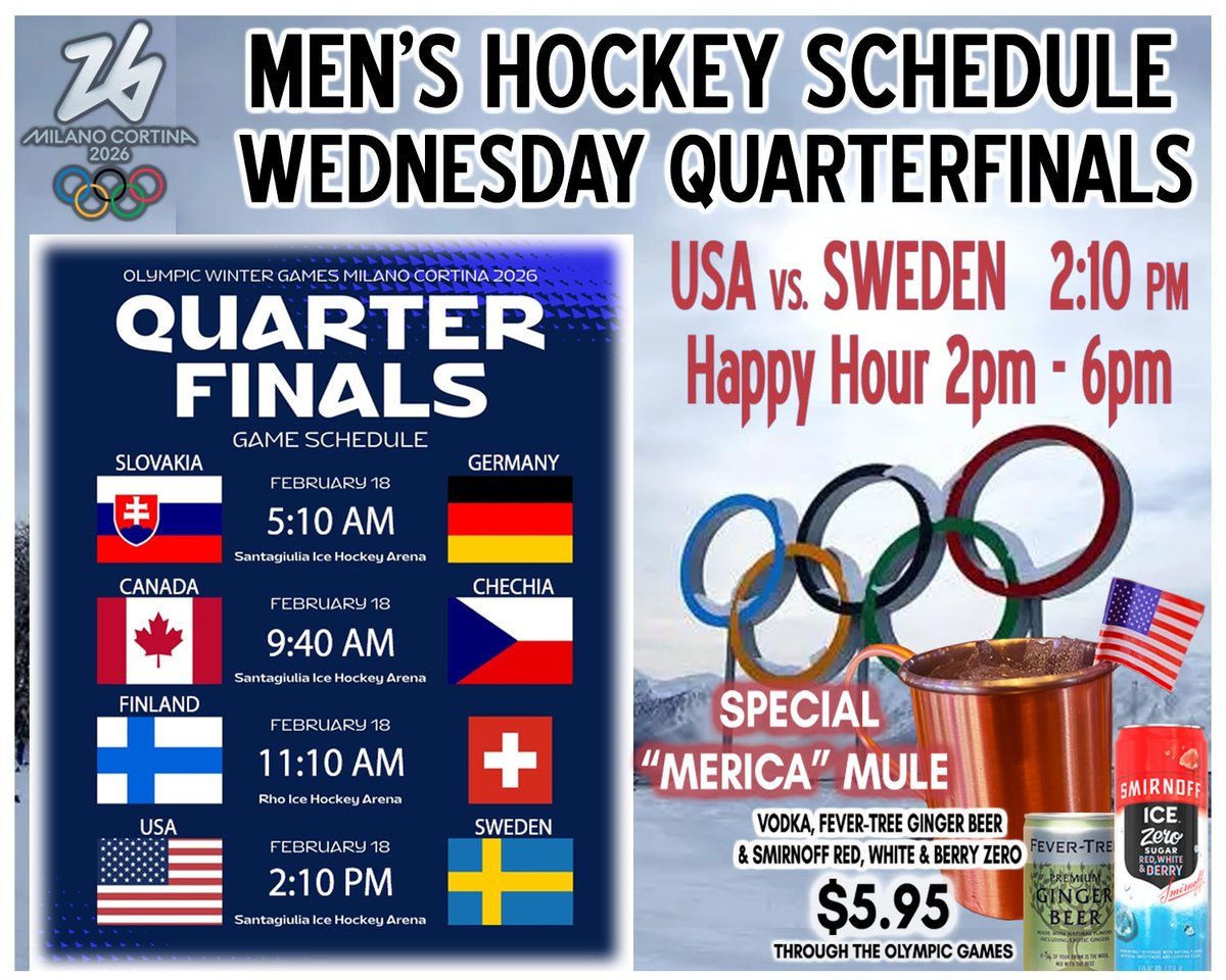 Here's the Men's Olympic Hockey Schedule for Tomorrow.   (You're Welcome)   Hope to see you Here.   USA!  USA!  USA!
#OlympicHockey #olympics #merica