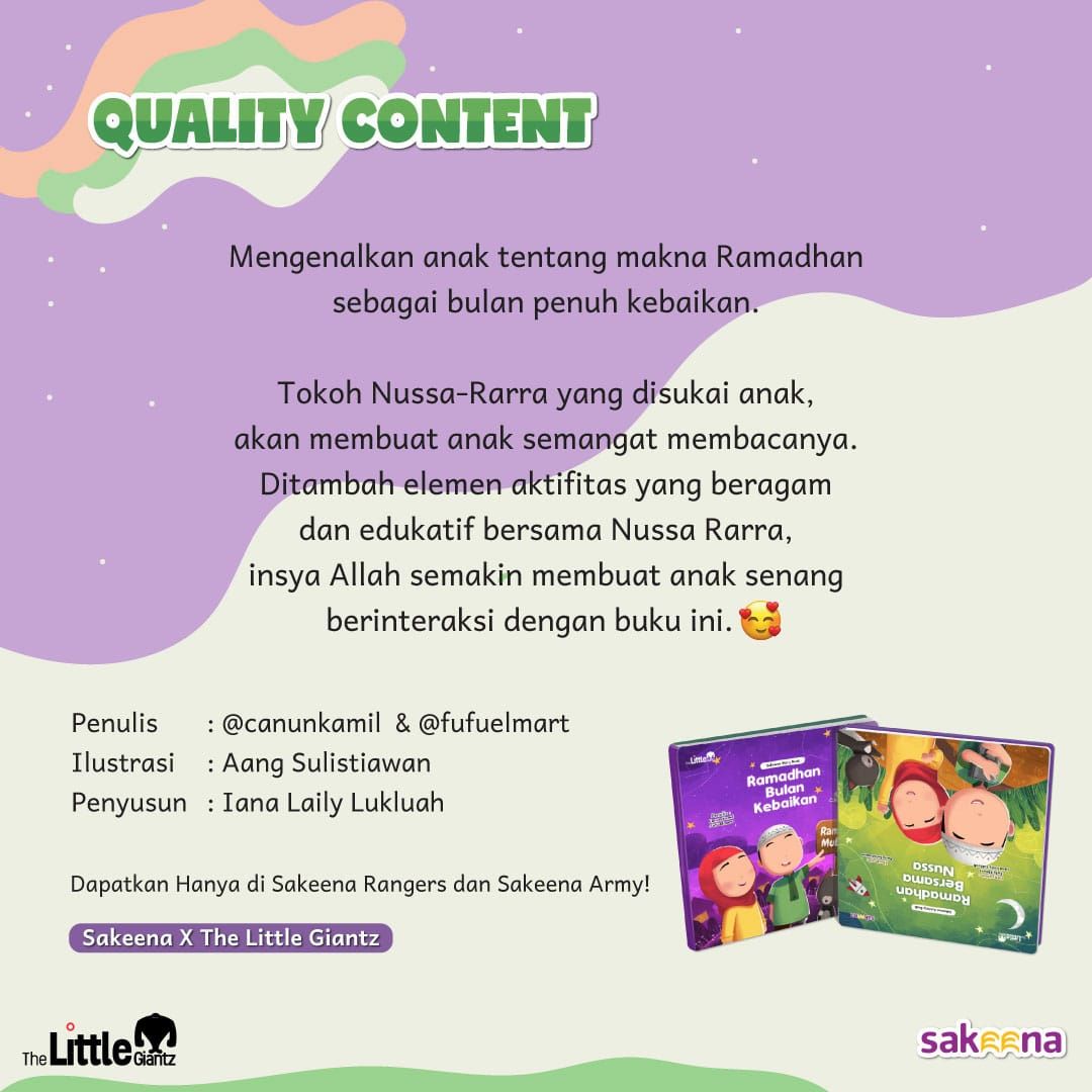 ibcjogja's tweet photo. “RAMADHAN BULAN KEBAIKAN &amp; RAMADHAN BERSAMA NUSSA”
-A Twin Book of Story Telling &amp; Ramadhan Activity-
Tipe Buku : Twin Book (1 Buku 2 Judul. Bolak Balik)
Usia : Untuk usia 4 - 10 Tahun
Jenis : Hardcover Faceless Laminasi
Ukuran : 21,5 x 21,5 cm 
https://t.co/TGx5lAG6ec https://t.co/OQQyS5Nacb