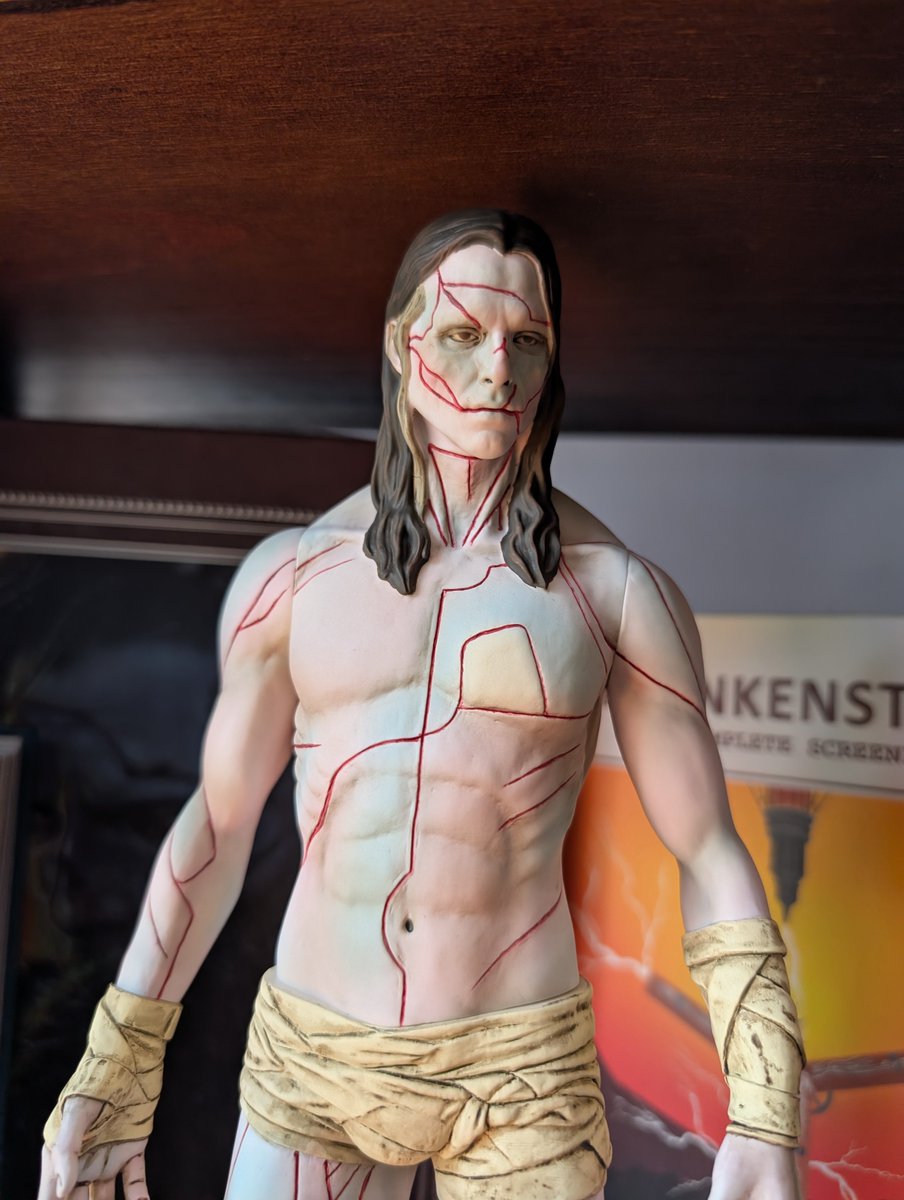 Crocadooodledoo's tweet photo. My frankenshrine, with a new addition of the wonderful figure from unbox industries, is complete! For now...

But ahh seriously I'm so so happy to have a little shelf set up to display it all (not pictured, the vinyl) been so worth saving up for 🥹 @FrankensteinGDT #Frankenstein https://t.co/TZ2drnbUDD