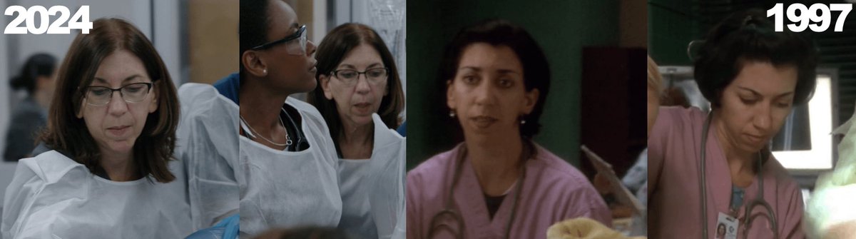 Me puse a ver de muevo ER EMERGENCIAS y me habia obsesionado con que una enfermera estaba también en #thepitt y efectivamente es real 
Noah Wyle se la volvio a traer a esta serie porque aparentemente es asistente medica que asesoro er durante años.
