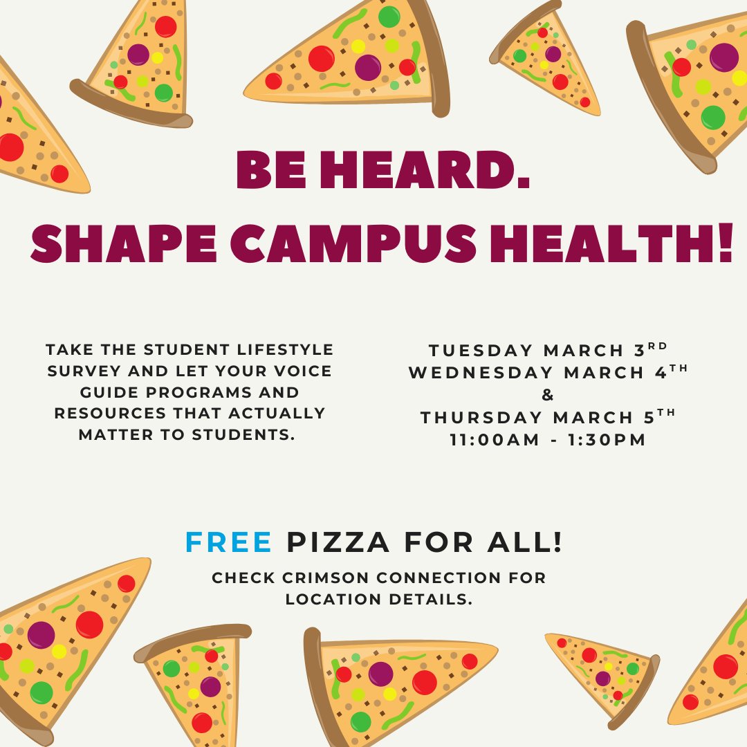 OHPNMSU's tweet photo. Fill out a Student Lifestyle Survey on March 3rd, 4th, and 5th and eat some free pizza! https://t.co/PV1khMeJP7