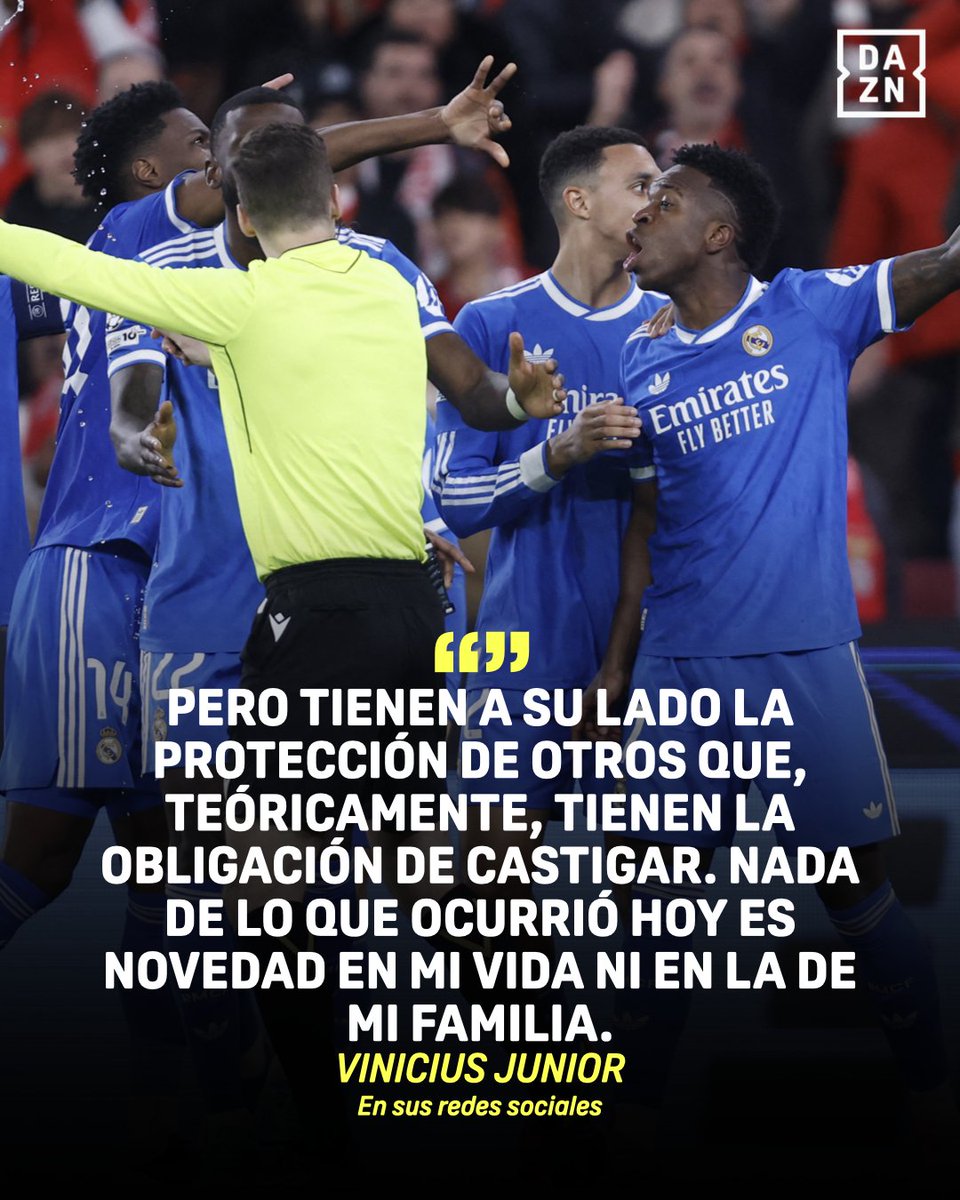 DAZNFutbol's tweet photo. Vinicius Jr. estalla contra Prestianni en sus redes sociales💥

🗣️ "Los racistas son por encima de todo cobardes, necesitan taparse la boca" 

#UCL #UCLxDAZN https://t.co/h1a3MgW76E