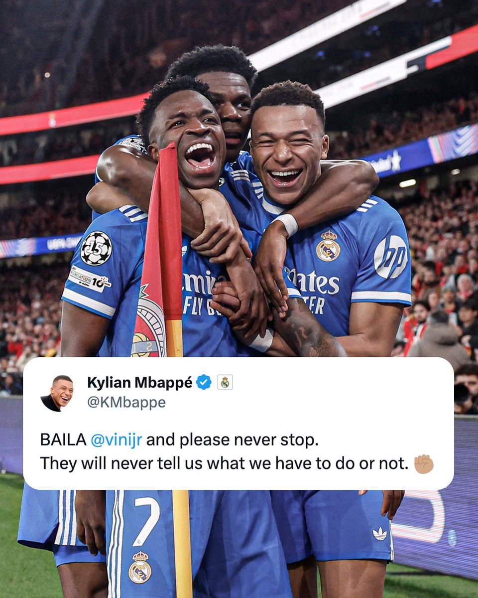 Words of support for Vinicius Jr. from his brother and teammate, Kylian Mbappe ❤️