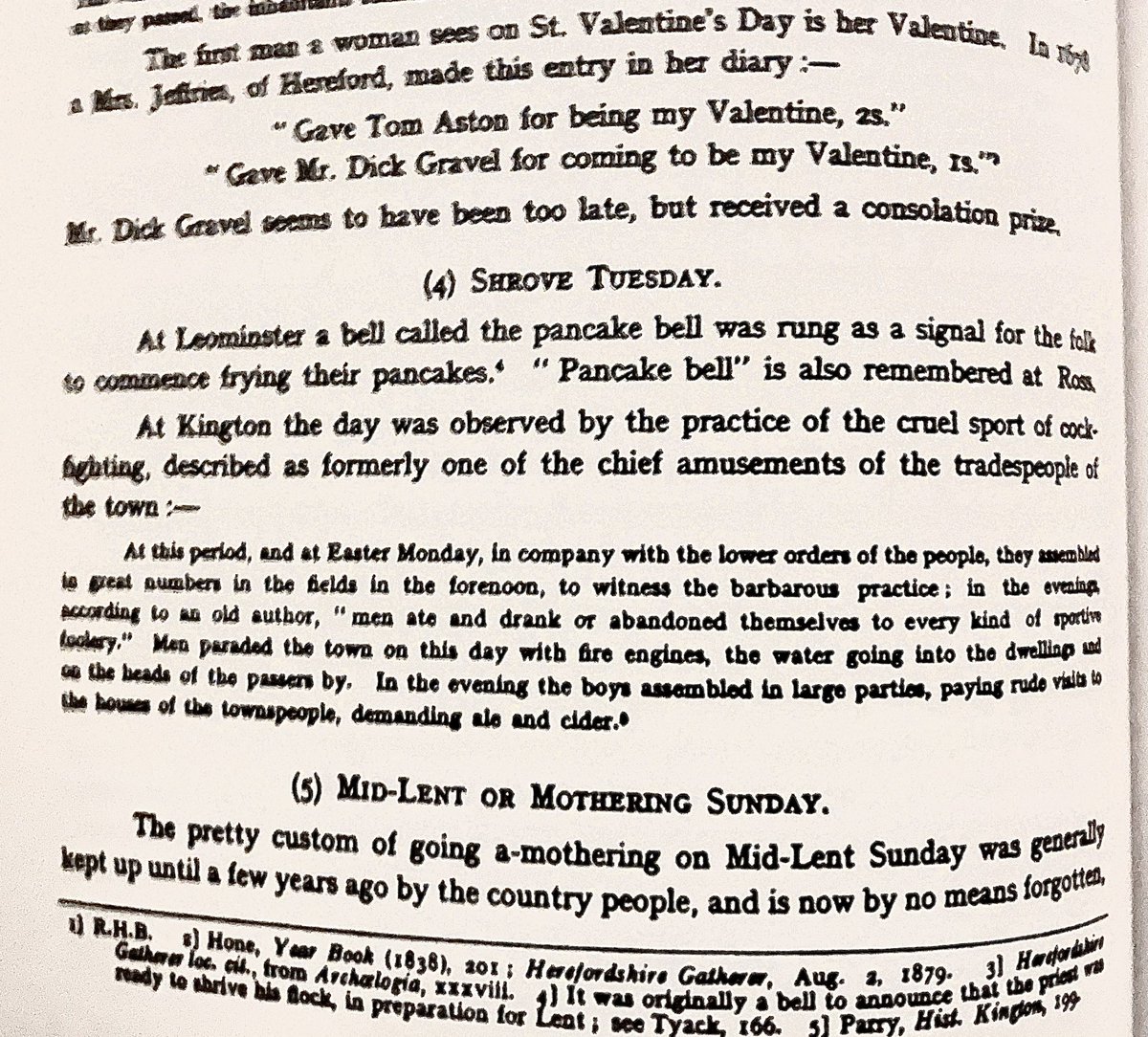 nathanpaylor's tweet photo. I visited a garden centre today +bought “The Folk Lore of Herefordshire”, originally published 1911AD. A great memorial to old England. Here’s its entry for today, Shrove Tuesday! Modern pleasantries obscure a raucous past… (Also note what it says about valentines &amp;Mother’s Day) https://t.co/SnWfOxZRq5