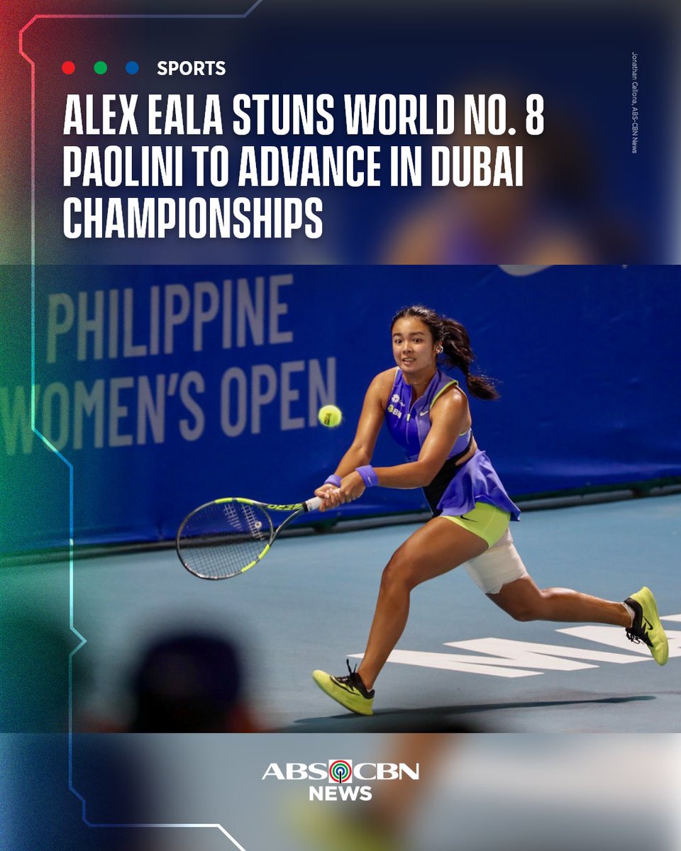ABSCBNNews's tweet photo. ICYMI: Filipina tennis ace Alex Eala pulled off a massive upset over world number 8 and former tournament champion Jasmine Paolini of Italy to advance to the third round of the Dubai Tennis Championships.

READ: https://t.co/6YlCwvFoHp https://t.co/9qEE3Od9WY