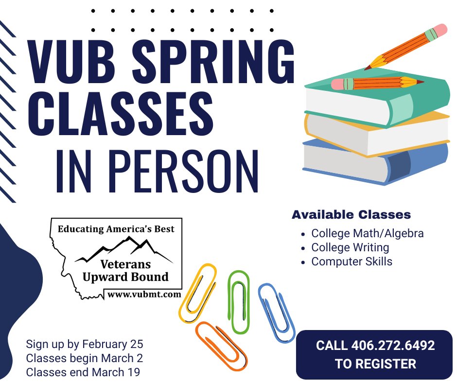 Veterans Upward Bound spring classes begin in March. Whether you are preparing for college, a trade program, or workforce development, our courses are designed to help you move forward with confidence. Register today to get started.