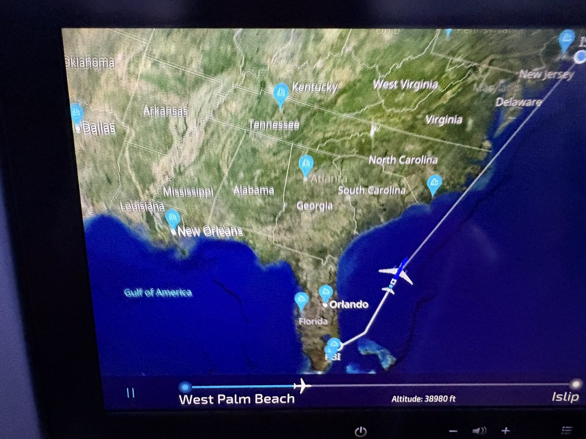 TheGosFather's tweet image. JetBlue should also know there is no Gulf of America…my flight from two weeks ago PBI-Islip