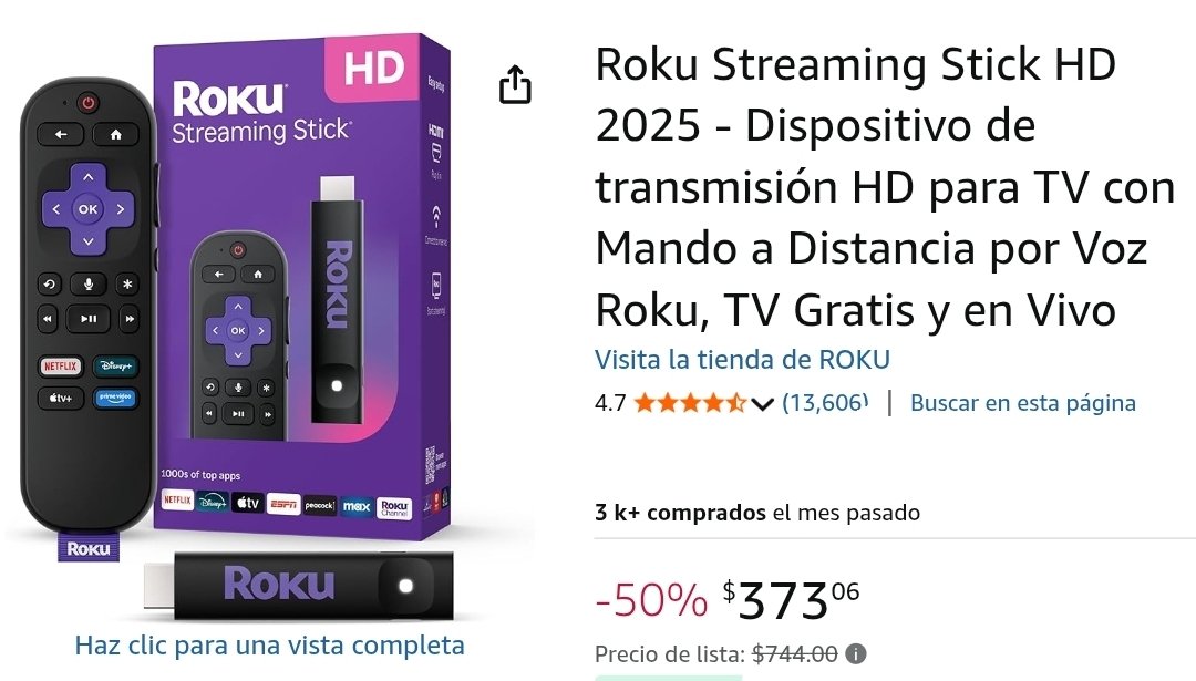 Amazon: Roku Streaming Stick HD 2025 - $373

amzn.to/3K16G12

Vendido y enviado por Amazon USA.