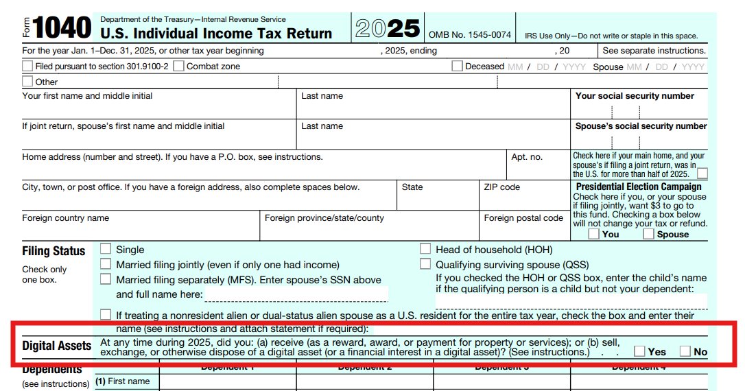 The crypto question on Form 1040 is literally the first thing after your name and address. The IRS put it there so you see it before you lie.