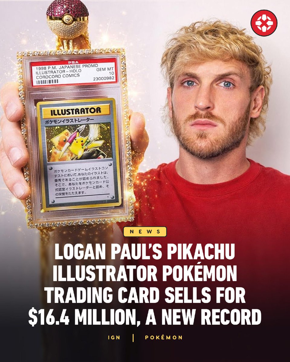 Logan Paul's bejeweled PSA 10-graded Pikachu Illustrator Pokmon trading  card has set the record for the most expensive trading card ever after  selling for a staggering $16.4 million. https://t.co/WWCOiWVQSX