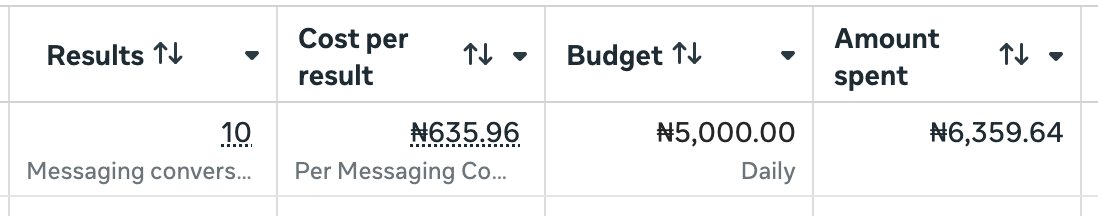 With just 6 thousand naira on Meta Ads we got over 10 inquiries

One of the inquiries made a reservation for 30 guests!!

Bumping ad spend to 10k per day