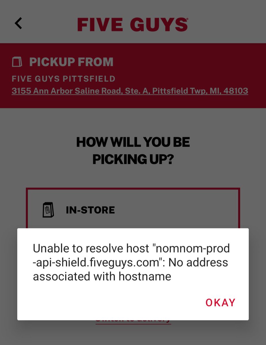 BacksliderLV's tweet photo. @FiveGuys Your app and website both error out. https://t.co/ItVsEIwfr8