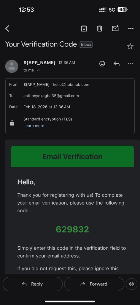 AmAnthonyOkagba's tweet photo. Attention to detail matters in user experience.

Hi @hubmub_com I noticed ${APP_NAME} is appearing in your verification emails instead of the actual app name.

Likely a config/cache or templating issue.

Small fix, big polish.
Open to contributing if you’re expanding the team. https://t.co/dlnCsyYKcJ