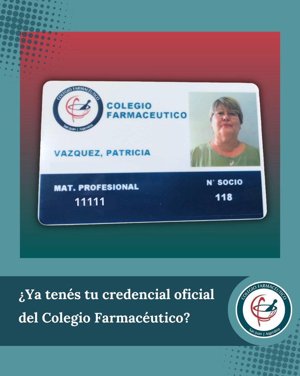 COLFASanJuan's tweet photo. 📢 ¡Tu credencial oficial del Colegio Farmacéutico te espera en EMICAR!  
⏰Lun a vie | 7:30 a 13:30 hs  
📍Pasteur 256 (Oeste) - Rawson  
#Beneficios https://t.co/DRmq1ucbY3