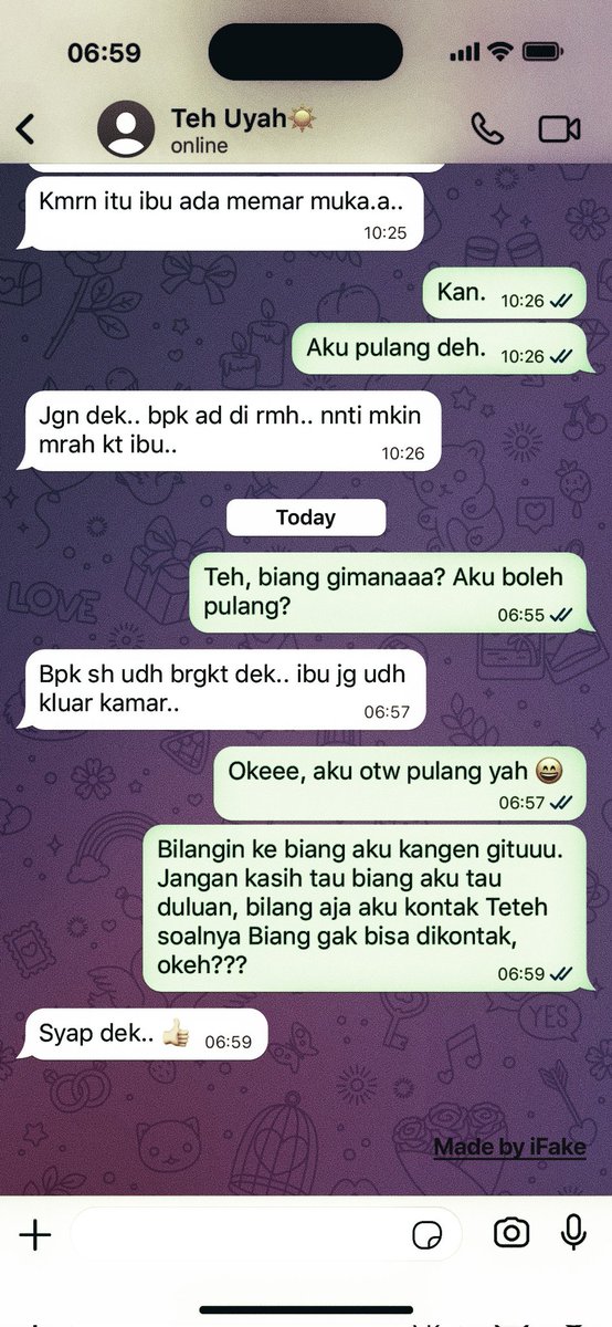 ️️

Aku selalu berusaha siap menyambut apa yang terjadi, tapi kemarin Biang dipukul lagi karena Bapak sedang tidak bersuka hati.

Sekarang ku tanya, perkara macam apa yang bisa membuat kamu menyakiti manusia yang kamu janjikan sehidup-semati?

️️