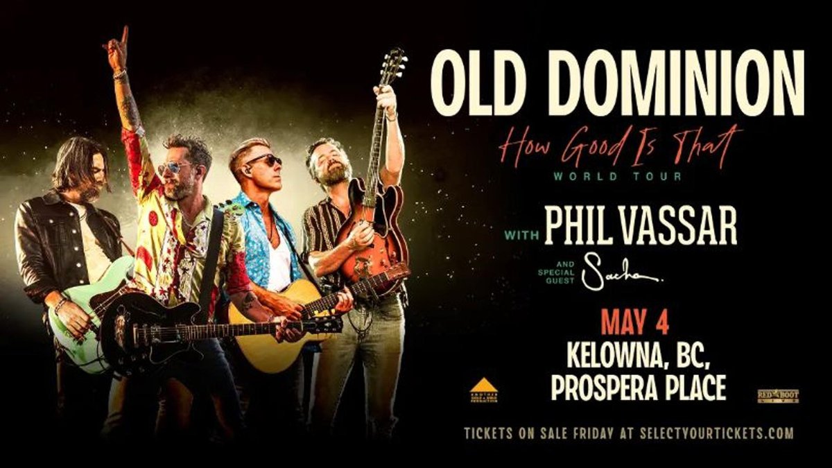 redbootlive's tweet image. Kelowna, BC – Prospera Place 
Kelowna, mark your calendars! 🗓️ @OldDominion hits @prosperaplace on May 4, 2026. Country music meets Okanagan vibes! 
🎟️ selectyourtickets.evenue.net/events/K0504