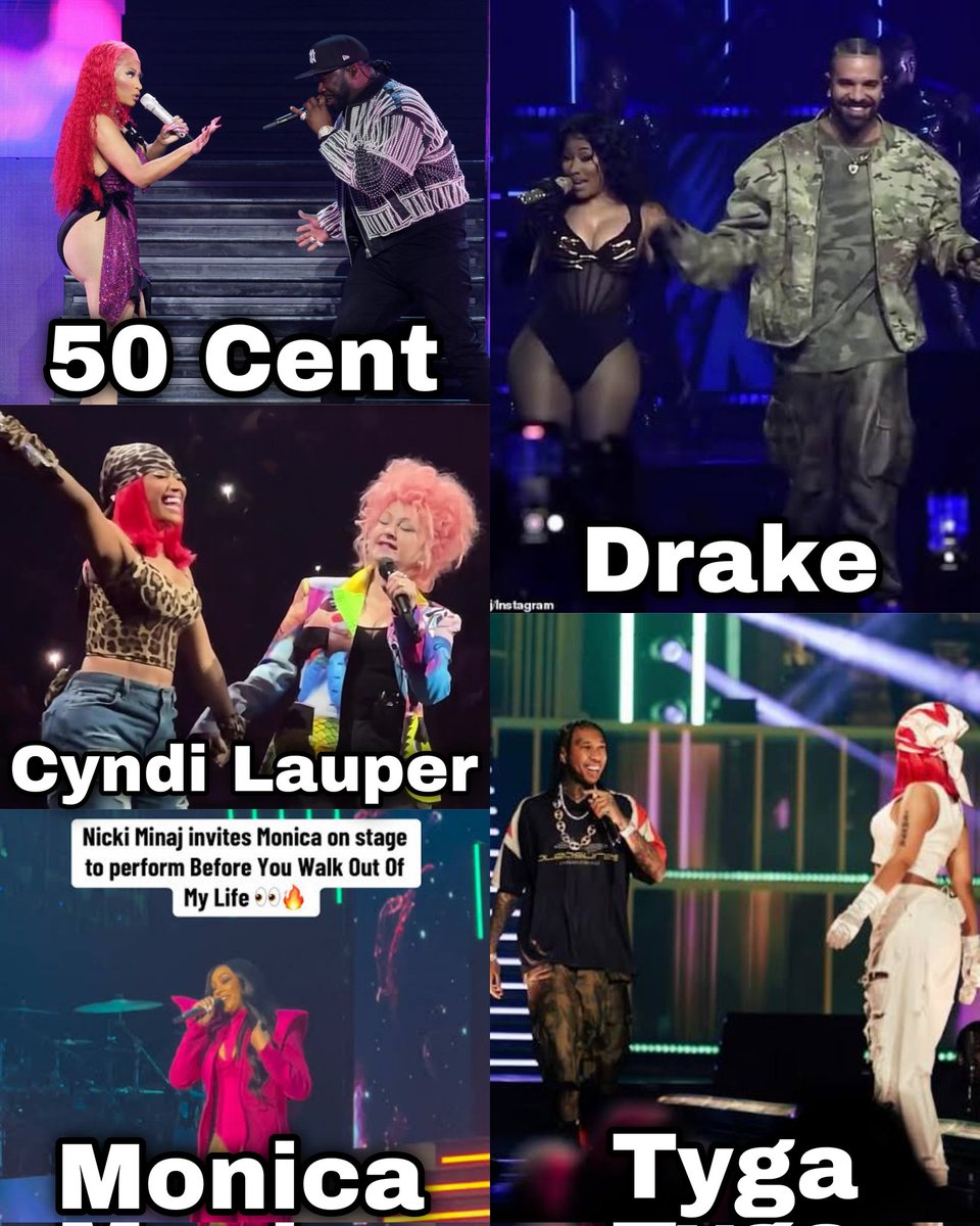 Real celebrities being GloRilla, Blueface &amp; Tyla?? IJBOL Nicki brought out Drake, 50 Cent, Cyndi, Monica &amp; Tyga on her WORLD tour. One lineup was just random khias at a LOCAL tour; the other had legit REAL CELEBRITIES on a WORLD tour. Not the same level, not the same impact. 🤣🤣
