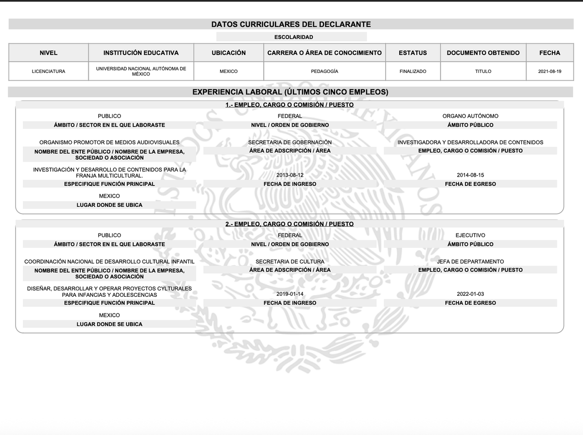 <a href="/tejiendoapp/">Nadia López García (Cuenta personal)</a> Tu declaración patrimonial 2025, dice que trabajaste  en el ORGANISMO PROMOTOR DE MEDIOS AUDIOVISUALES de la SECRETARIA DE GOBERNACIÓN de <a href="/osoriochong/">Miguel Ángel Osorio Chong</a> 

No hay necesidad de mentir...