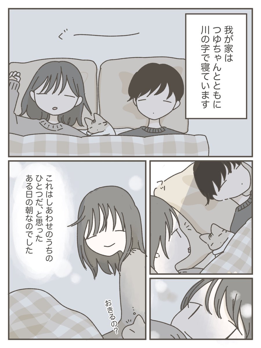つゆちゃんは夜寝る時必ず2人の間で寝るのです、かわいいです 