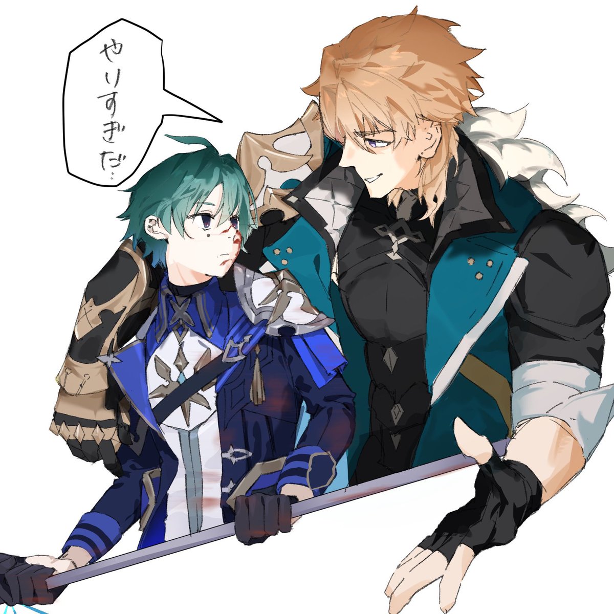 daigoro_0108's tweet photo. 戦闘狂ローエンとそれを諌めるファルカ団長
#GenshinImpact
#Lohen #Falca
#原神 https://t.co/yPAYZzZYjY