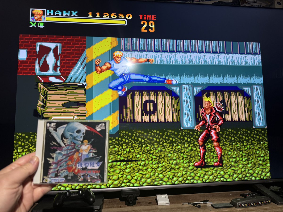 RetroCak's tweet photo. Another Turbo/PCE bucket list game acquired. This Westone Sega arcade game got the “Adventure Island” treatment from Hudson. Crest of Wolf in Japan, Riot Zone in the U.S. , and Riot City in arcades. #sega #westone #Turbografx16 #pcengine #retrogaming #videogames #mailday https://t.co/cc10D5W9qA