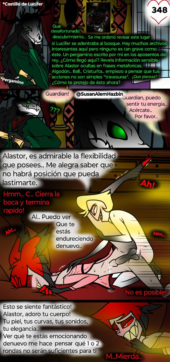 Parte 348  - Comic "El Nectar de Velder". 
♥ Una nueva posición para Alastor ♥

PD: Si todo va bien, habra besos en la siguiente.

Capitulos en PDF:
Parte 1 a 100
drive.google.com/file/d/1IdAz6a…
Parte 101 a 200 drive.google.com/file/d/1vW_Tzx…
Parte 201 a 300 drive.google.com/file/d/1X1UDlq… 
Parte 301